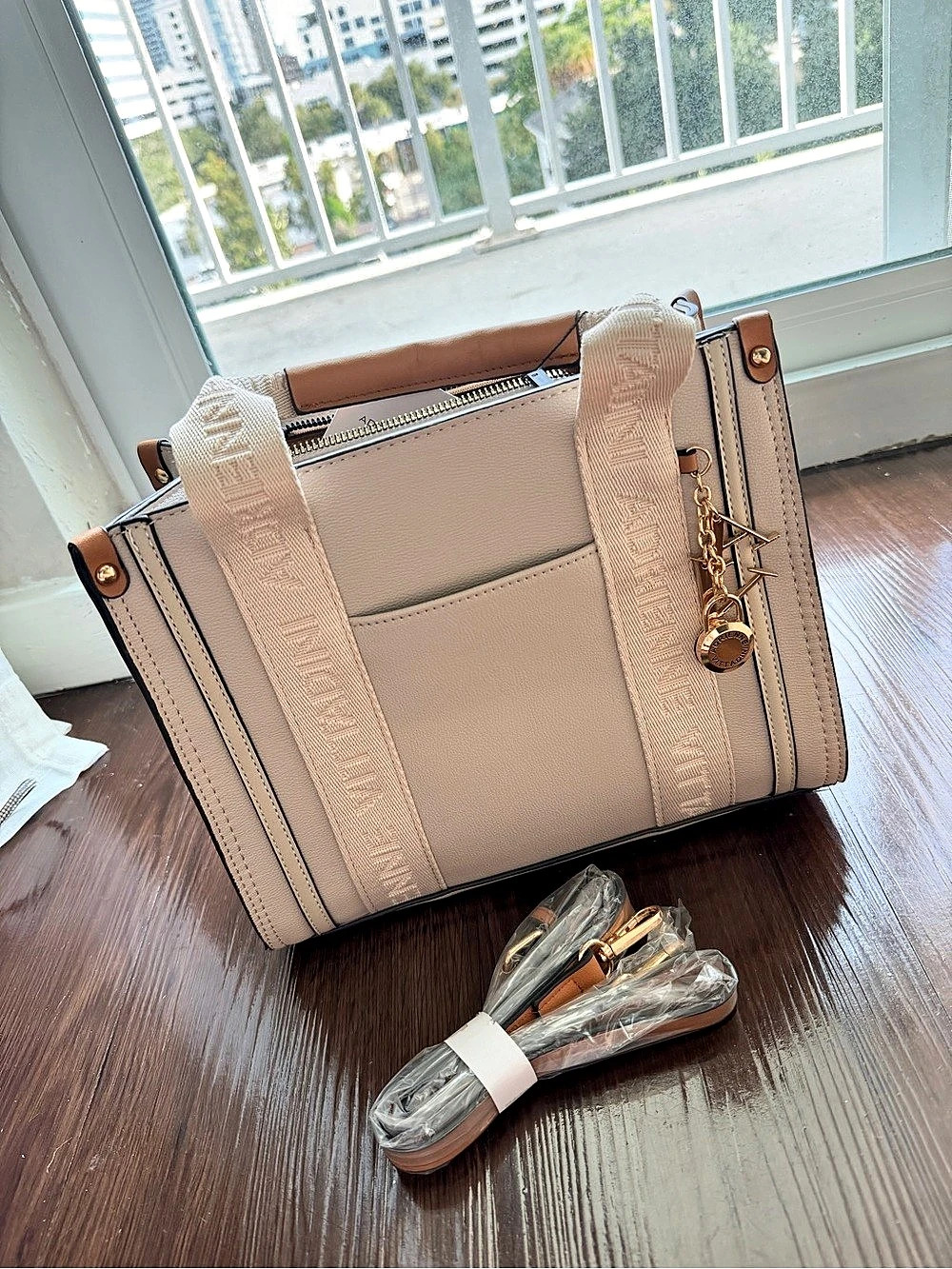 Adrienne Vittadini The Montauk Collection Mini Tote w/Charm Beige